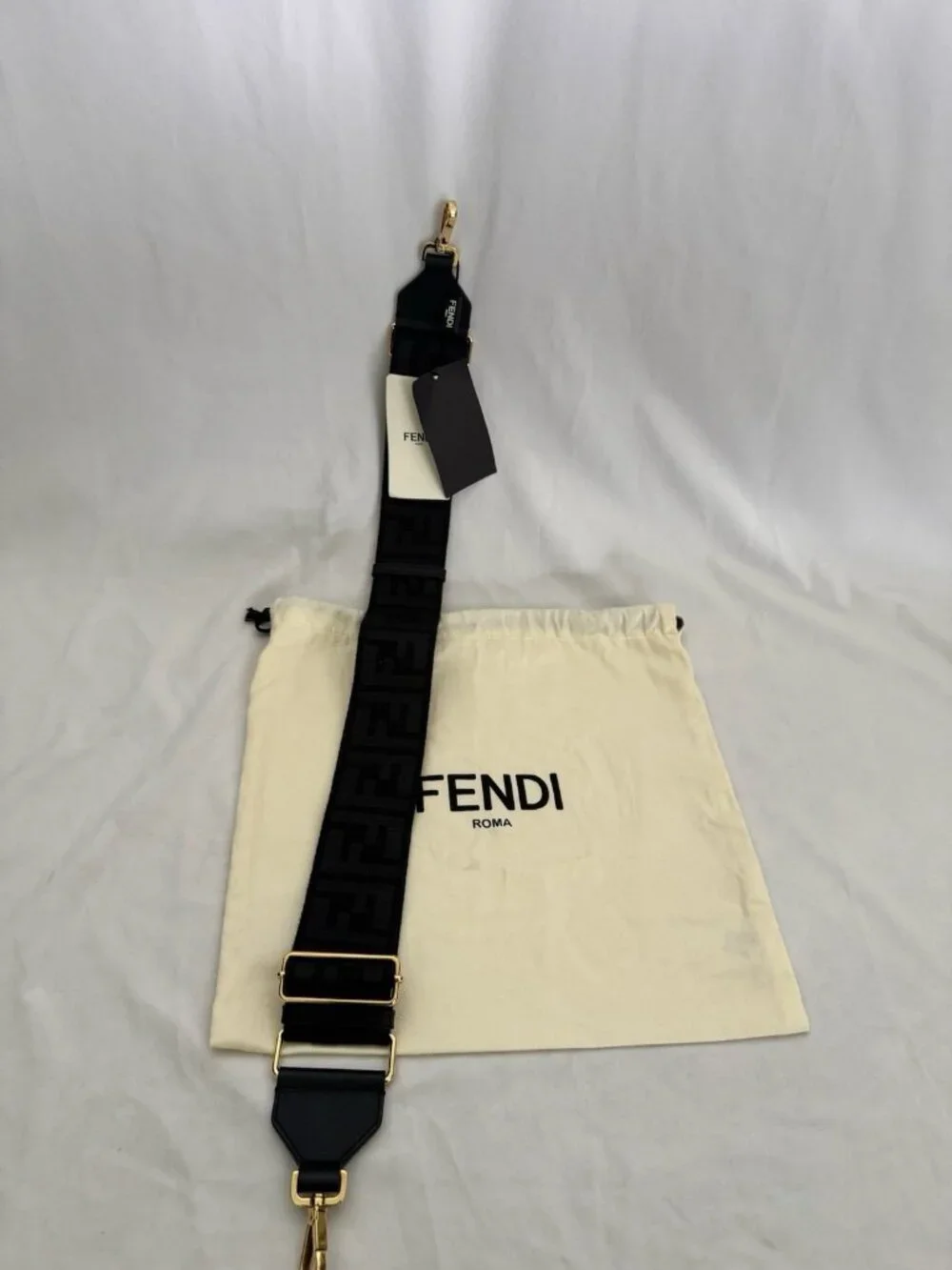 NWT Authentic FENDI FF Logo Adjustable Strap Black Made in Italy